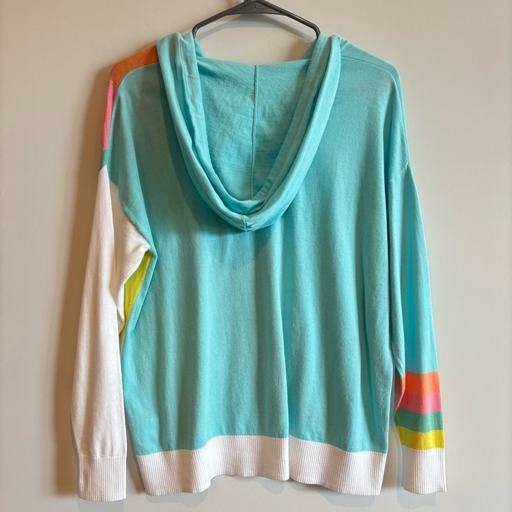Zaket & Plover Pastel Rainbow Wide Striped Long Sleeve Hoodie Shirt XS Cotton - Picture 4 of 5